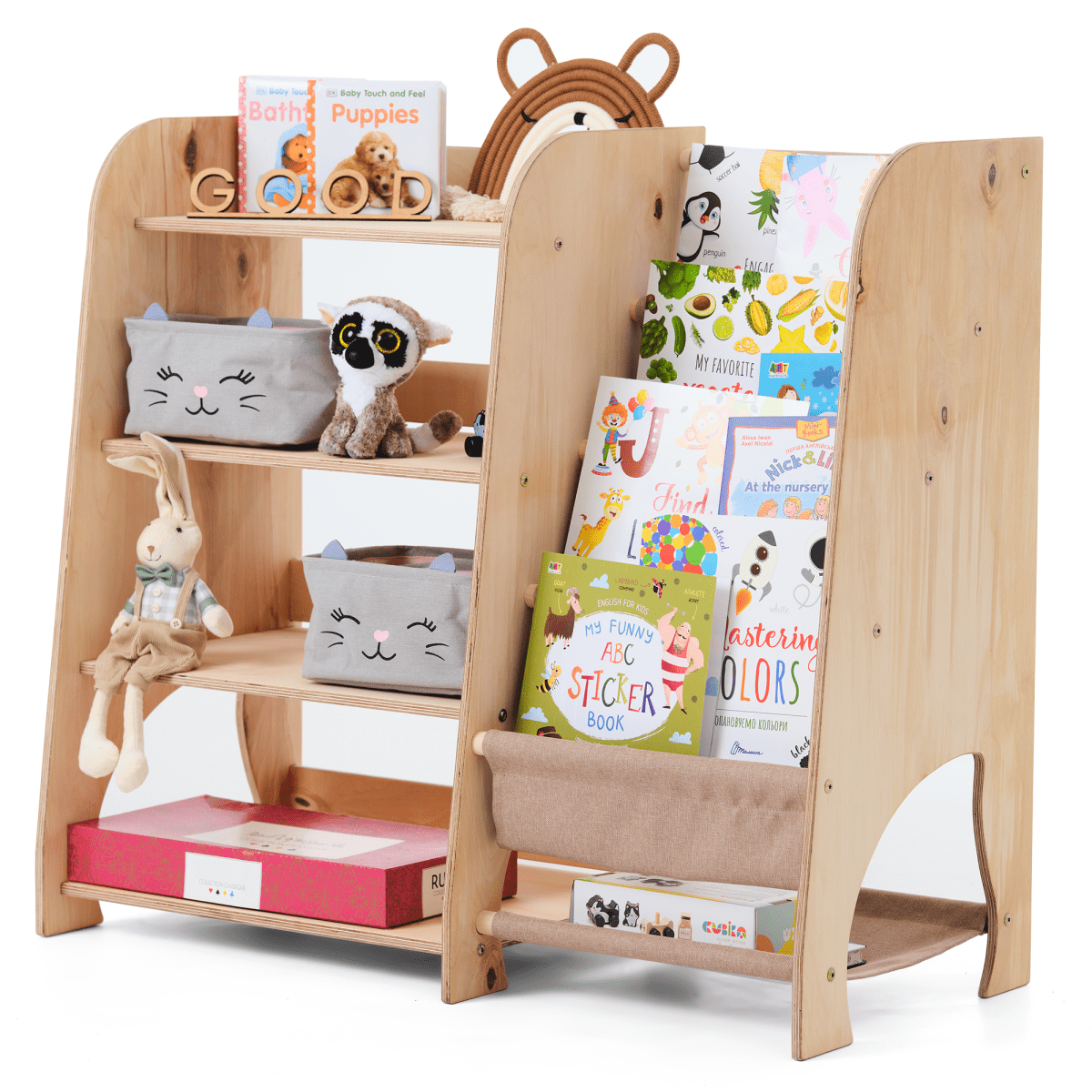 2-in-1 Montessori Bookshelf & Toy Shelf