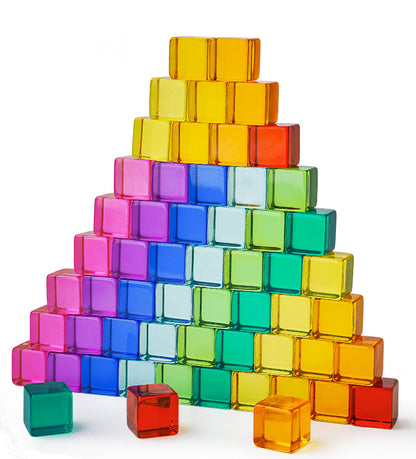 60 Pcs Rainbow Translucent Lucite Cubes Set with Storage Tray