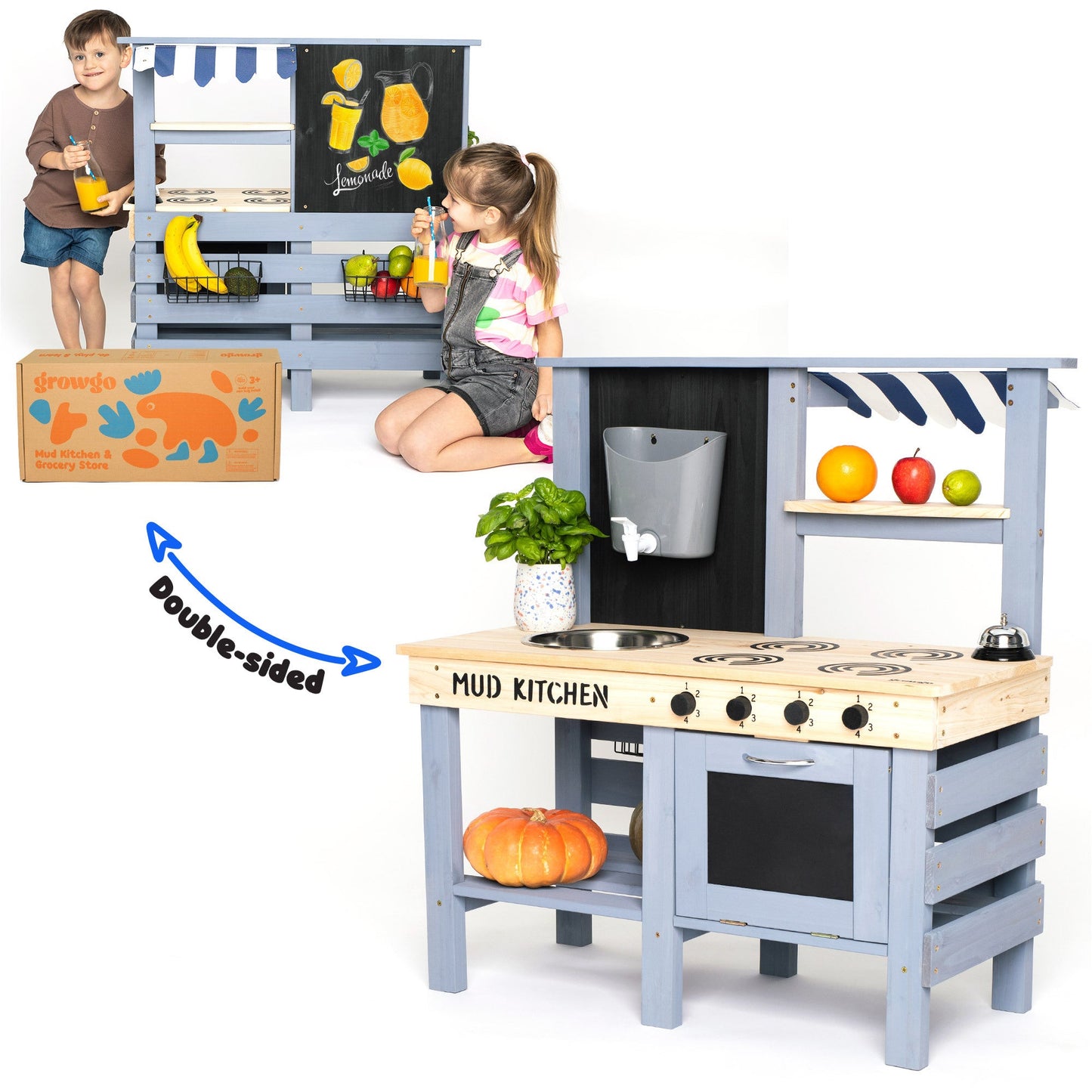 2 in 1 Wooden Outdoor Mud Kitchen & Grocery Store Pretend Play