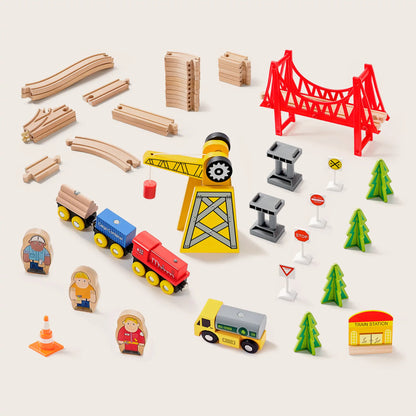 Wooden Track Trains 55 Pieces