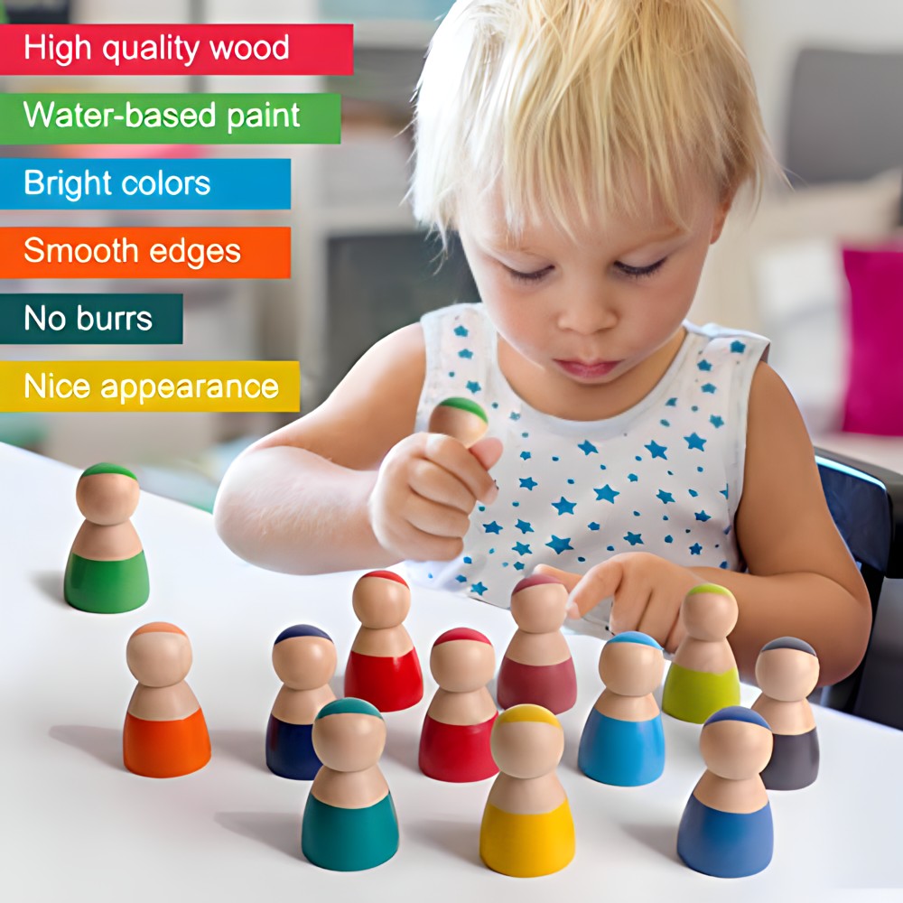 Wooden Rainbow People and Colorful Car Set