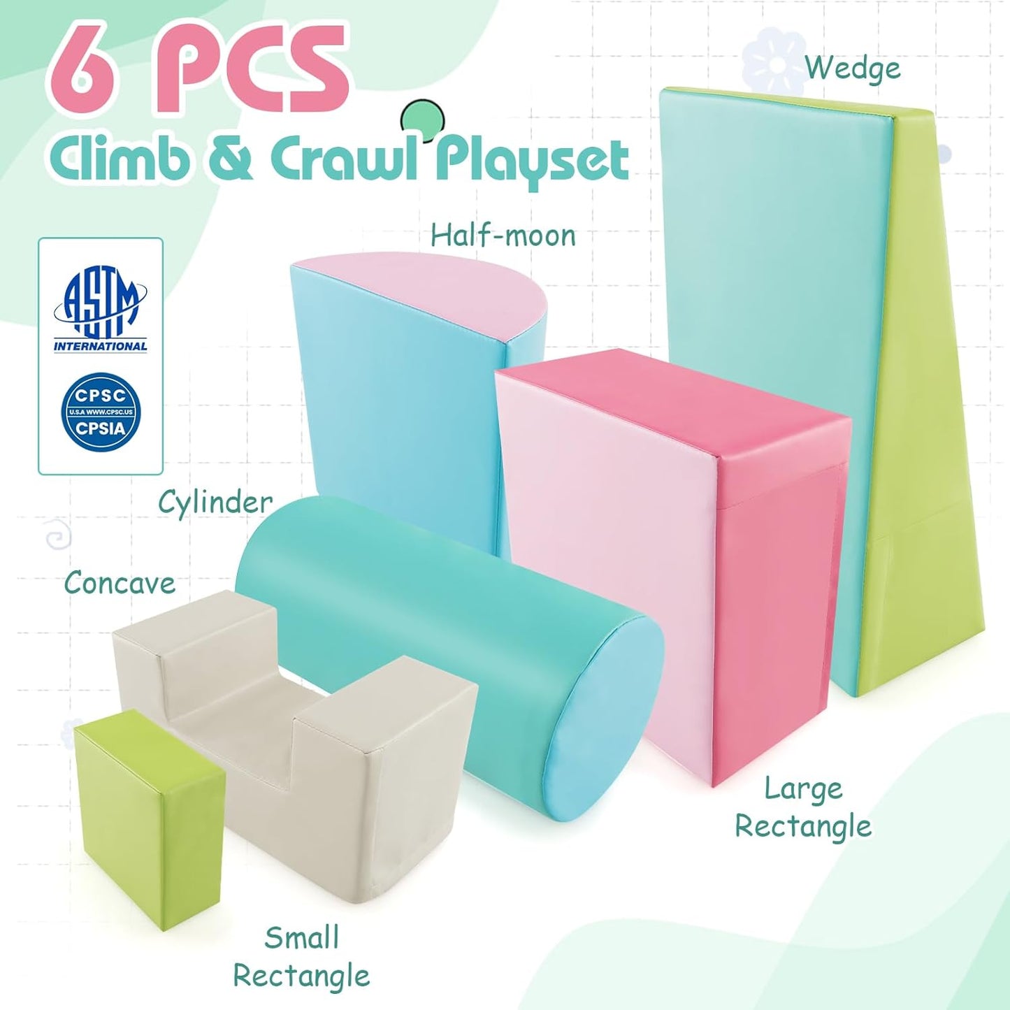 6 Pieces Pastel Foam Climbing Blocks