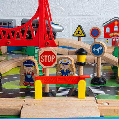 80-Piece Wooden Train Set and Table