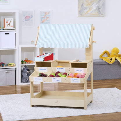 Wooden Market Stand – Pretend Play Shop for Kids with Storage