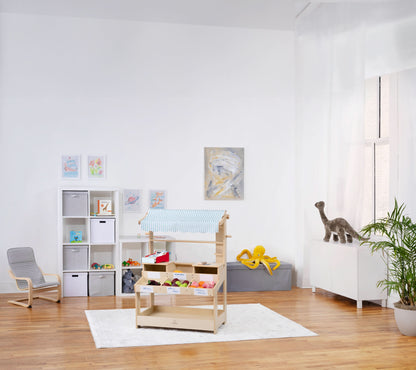 Wooden Market Stand – Pretend Play Shop for Kids with Storage