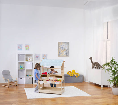 Wooden Market Stand – Pretend Play Shop for Kids with Storage