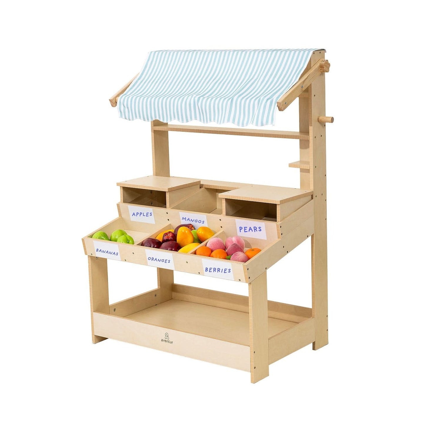 Wooden Market Stand – Pretend Play Shop for Kids with Storage