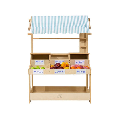 Wooden Market Stand – Pretend Play Shop for Kids with Storage