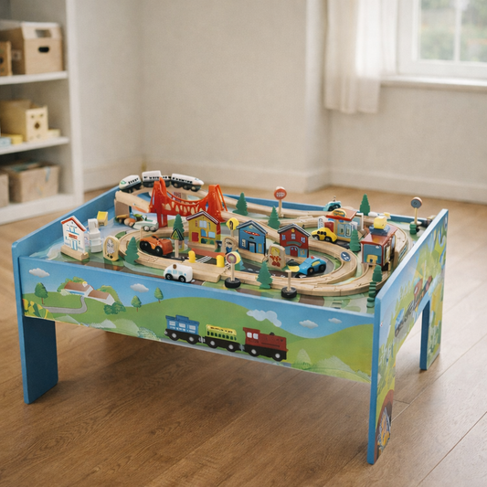 80-Piece Wooden Train Set and Table