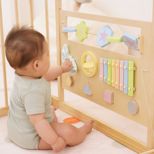 Wooden Baby Playpen with Sensory Activity Panels