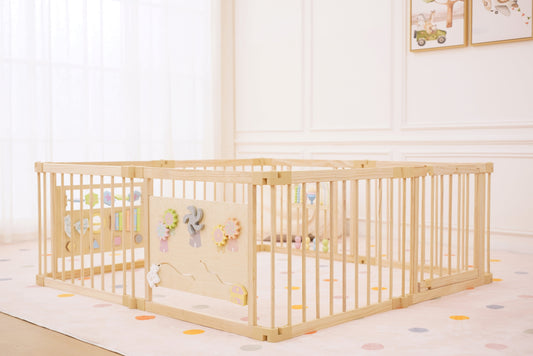 Wooden Baby Playpen with Sensory Activity Panels