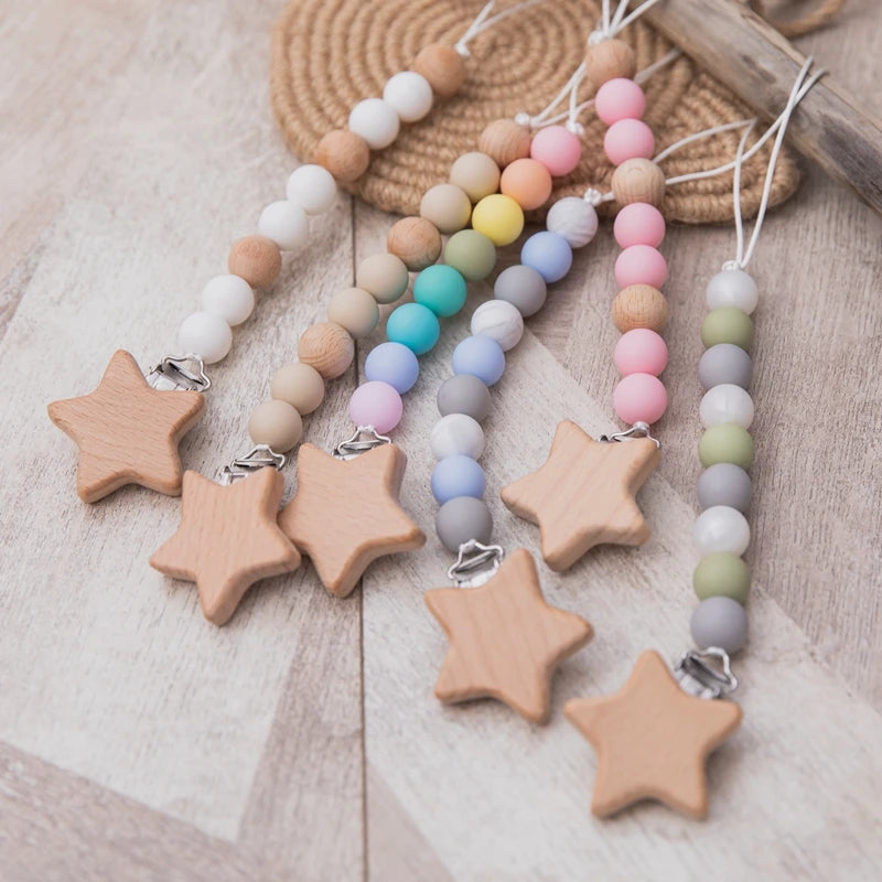 Wooden Star Pacifier Clip