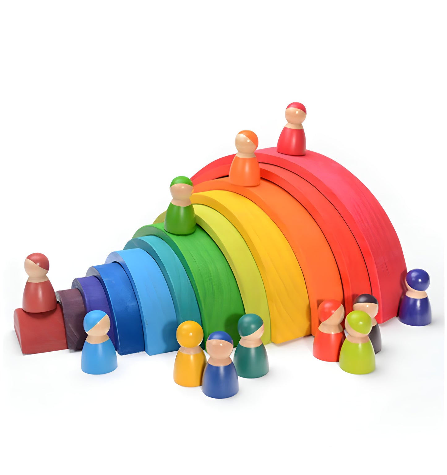 Wooden Rainbow People and Colorful Car Set