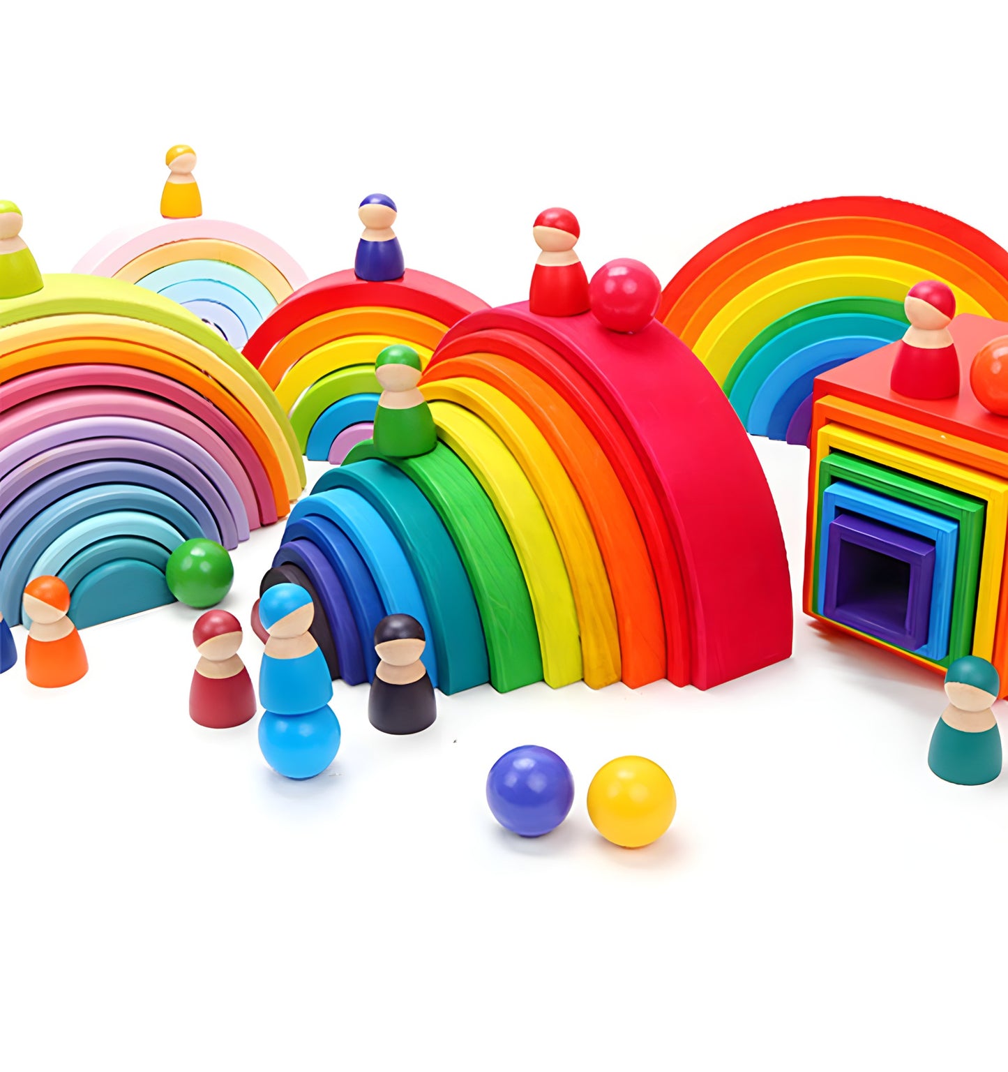 Wooden Rainbow People and Colorful Car Set