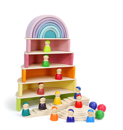 Wooden Rainbow People and Colorful Car Set