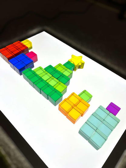 60 Pcs Rainbow Translucent Lucite Cubes Set with Storage Tray