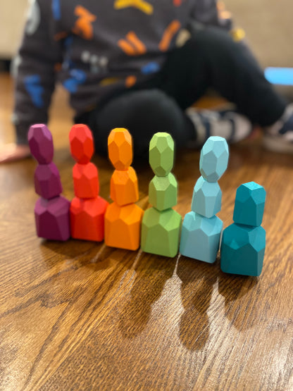 Wooden Rainbow Stones Building Blocks