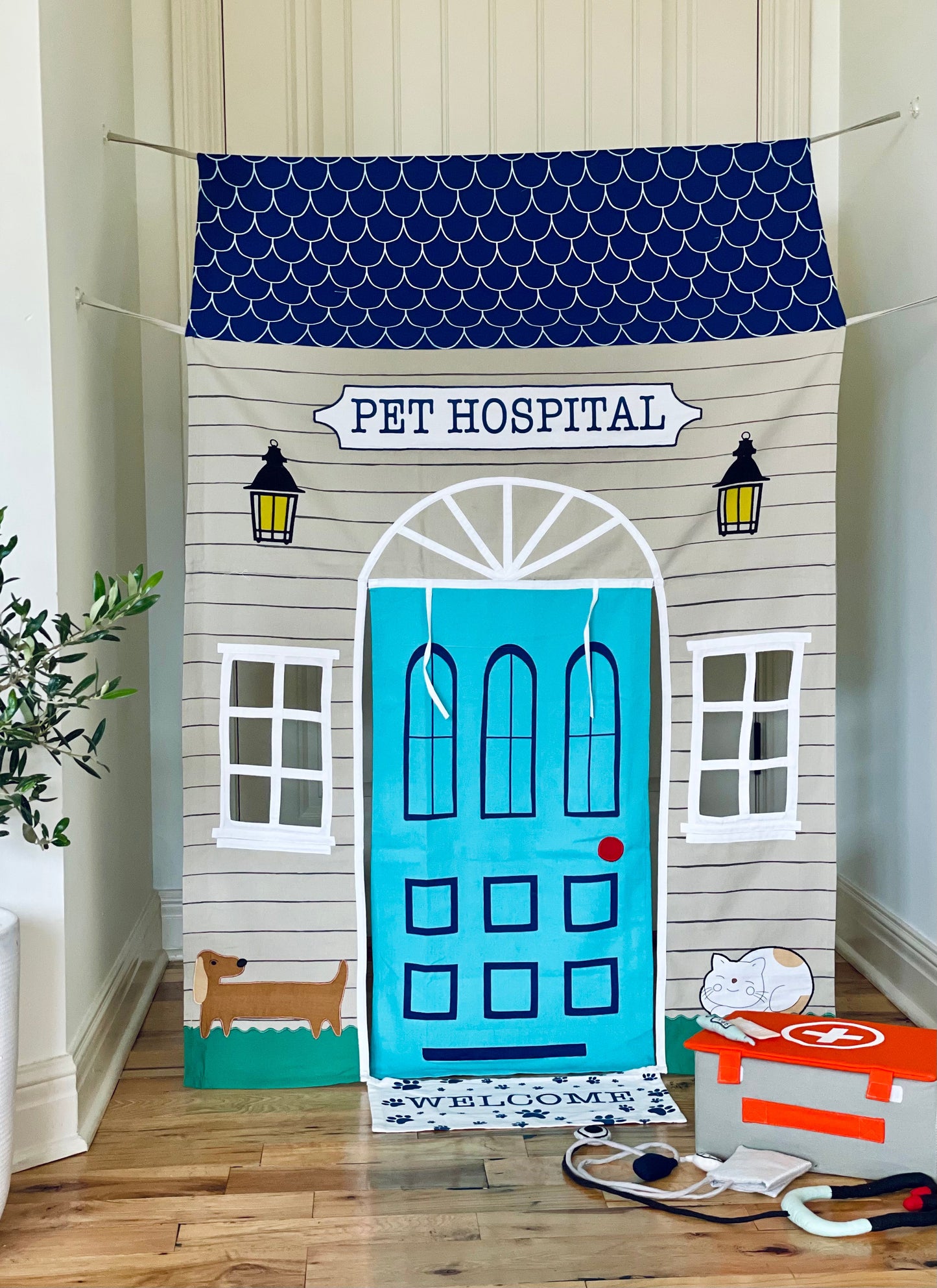 Pet Hospital Doorway Storefront with Vet's Kit