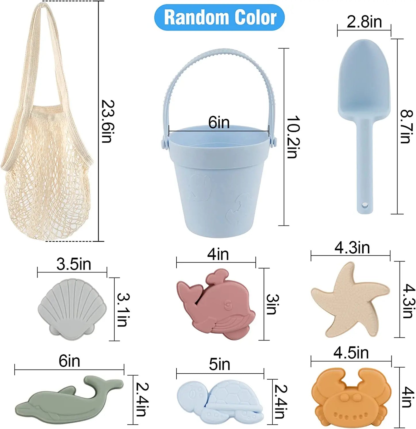 Silicone Beach Toys with Bucket, Shovel and Molds