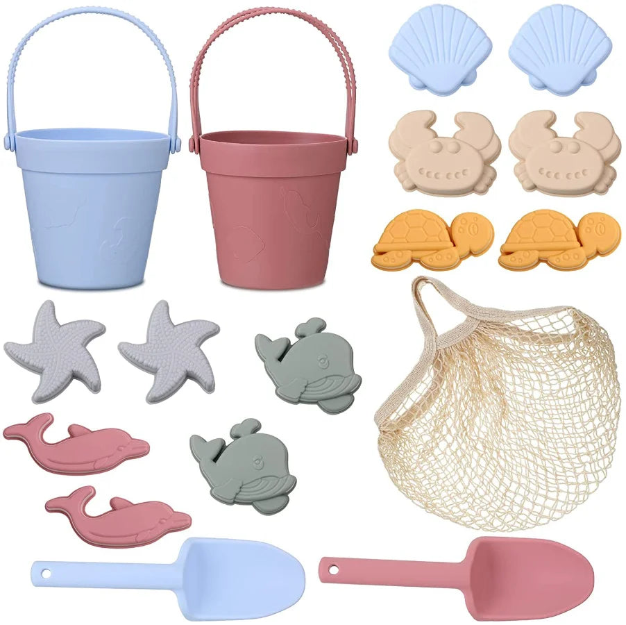 Silicone Beach Toys with Bucket, Shovel and Molds