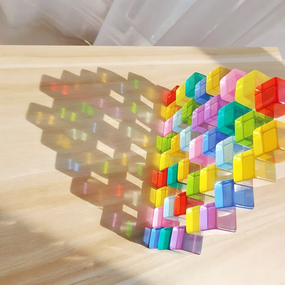 Dutch Wood Houses with Lucite Rainbow Cubes