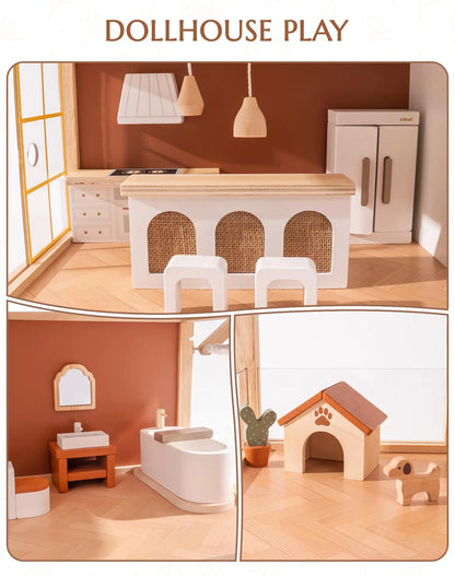 Wooden Bohemian Dollhouse With Accessories