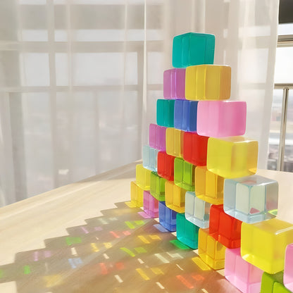 Dutch Wood Houses with Lucite Rainbow Cubes