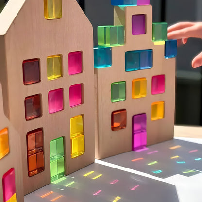 Dutch Wood Houses with Lucite Rainbow Cubes