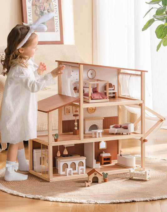 Wooden Bohemian Dollhouse With Accessories