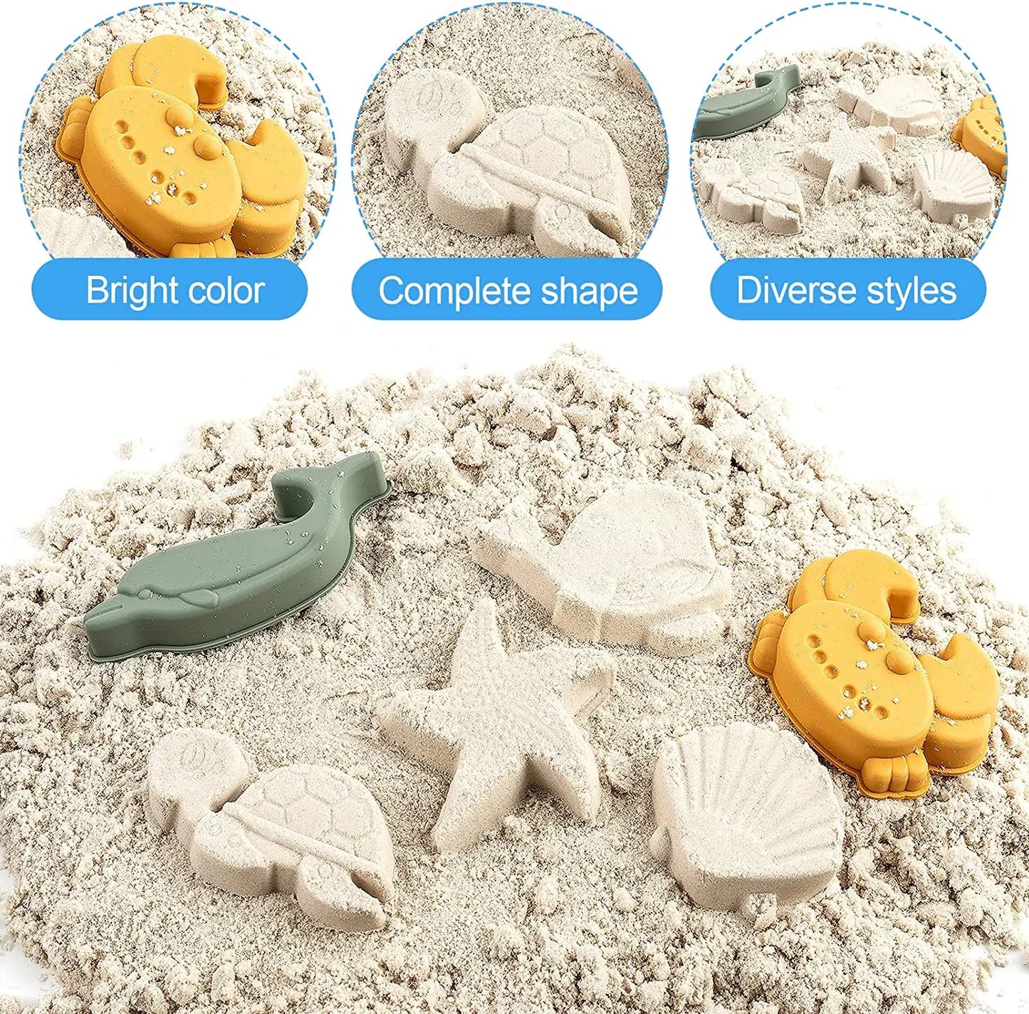 Silicone Beach Toys with Bucket, Shovel and Molds