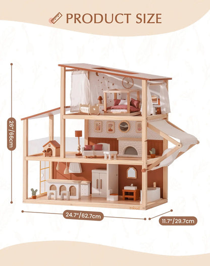 Wooden Bohemian Dollhouse With Accessories