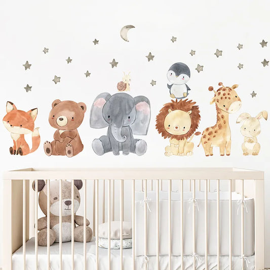 Watercolor Cartoon Animals Wall Stickers