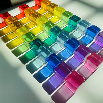 Dutch Wood Houses with Lucite Rainbow Cubes