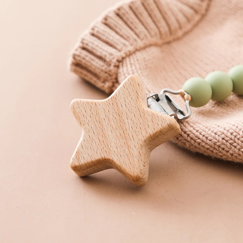 Wooden Star Pacifier Clip