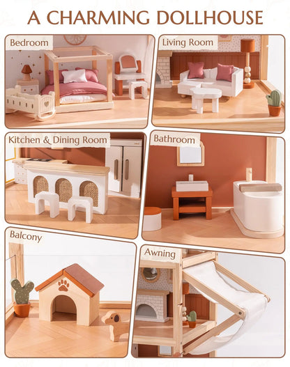 Wooden Bohemian Dollhouse With Accessories