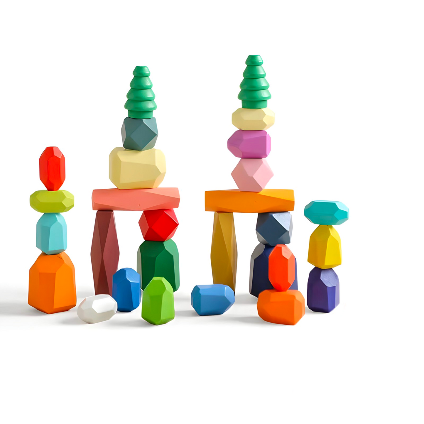 Wooden Rainbow Stones Building Blocks