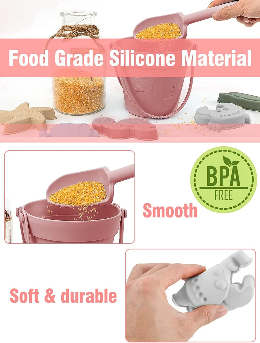 Silicone Beach Toys with Bucket, Shovel and Molds