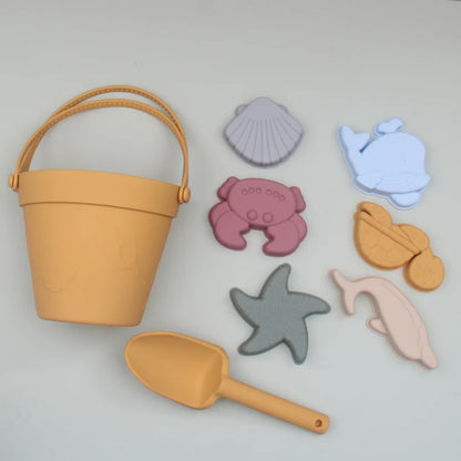 Silicone Beach Toys with Bucket, Shovel and Molds