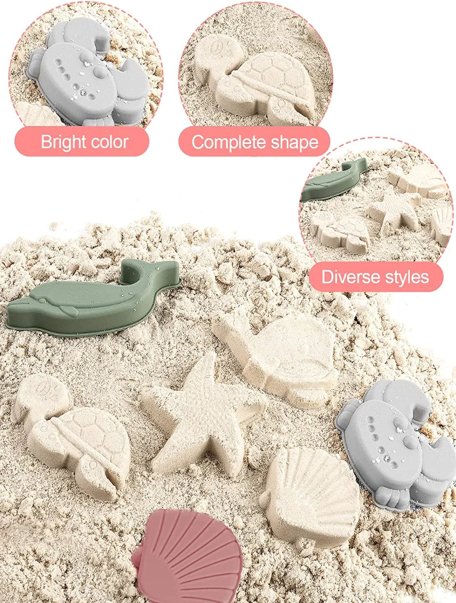 Silicone Beach Toys with Bucket, Shovel and Molds