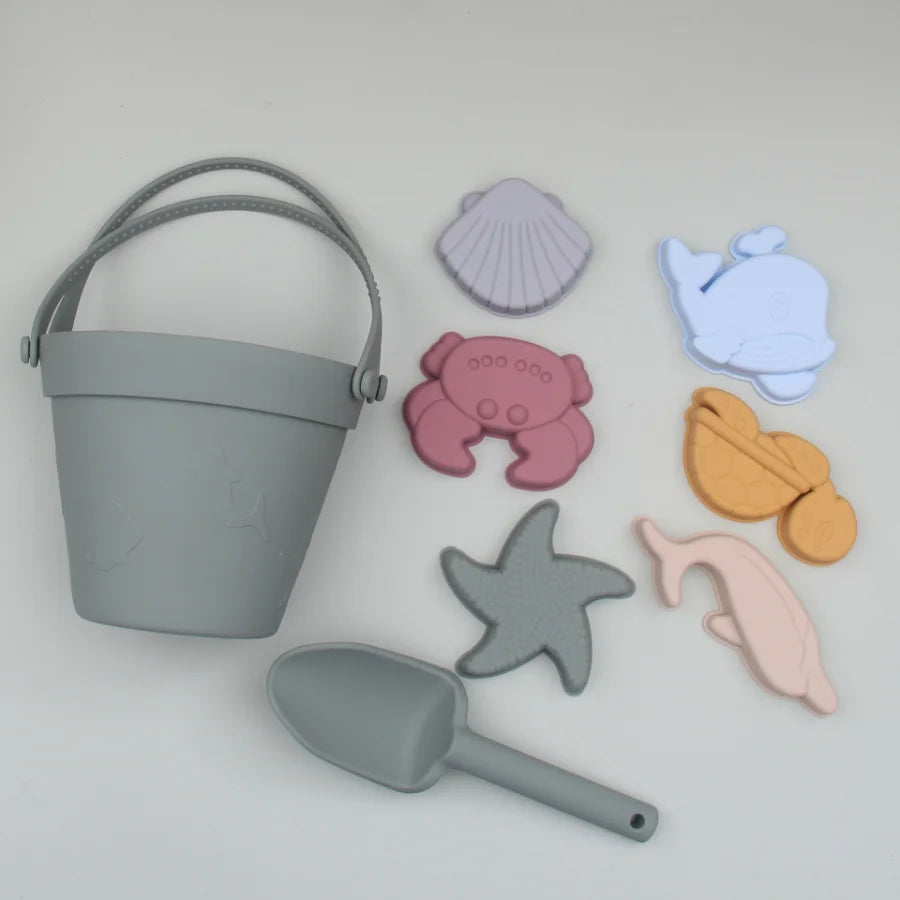 Silicone Beach Toys with Bucket, Shovel and Molds