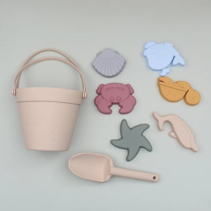 Silicone Beach Toys with Bucket, Shovel and Molds