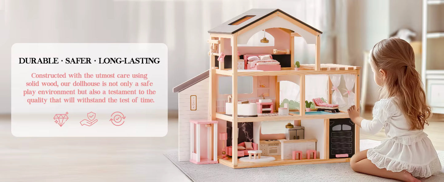 Wooden Bohemian Dollhouse With Accessories