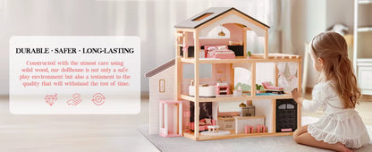 Wooden Bohemian Dollhouse With Accessories