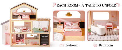 Wooden Bohemian Dollhouse With Accessories