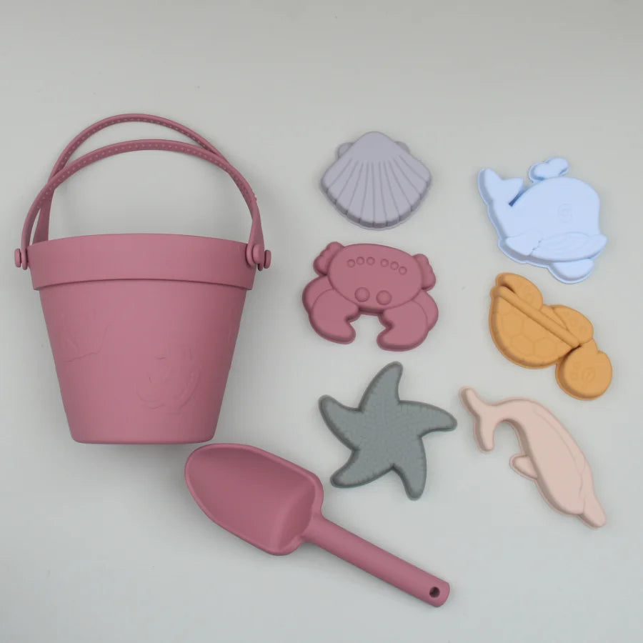 Silicone Beach Toys with Bucket, Shovel and Molds