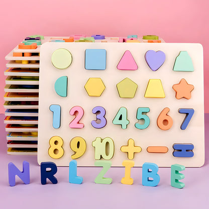 Wooden ABC Puzzle, Shapes Puzzle and Numbers Puzzle