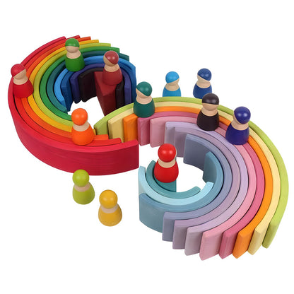 Wooden Rainbow People and Colorful Car Set