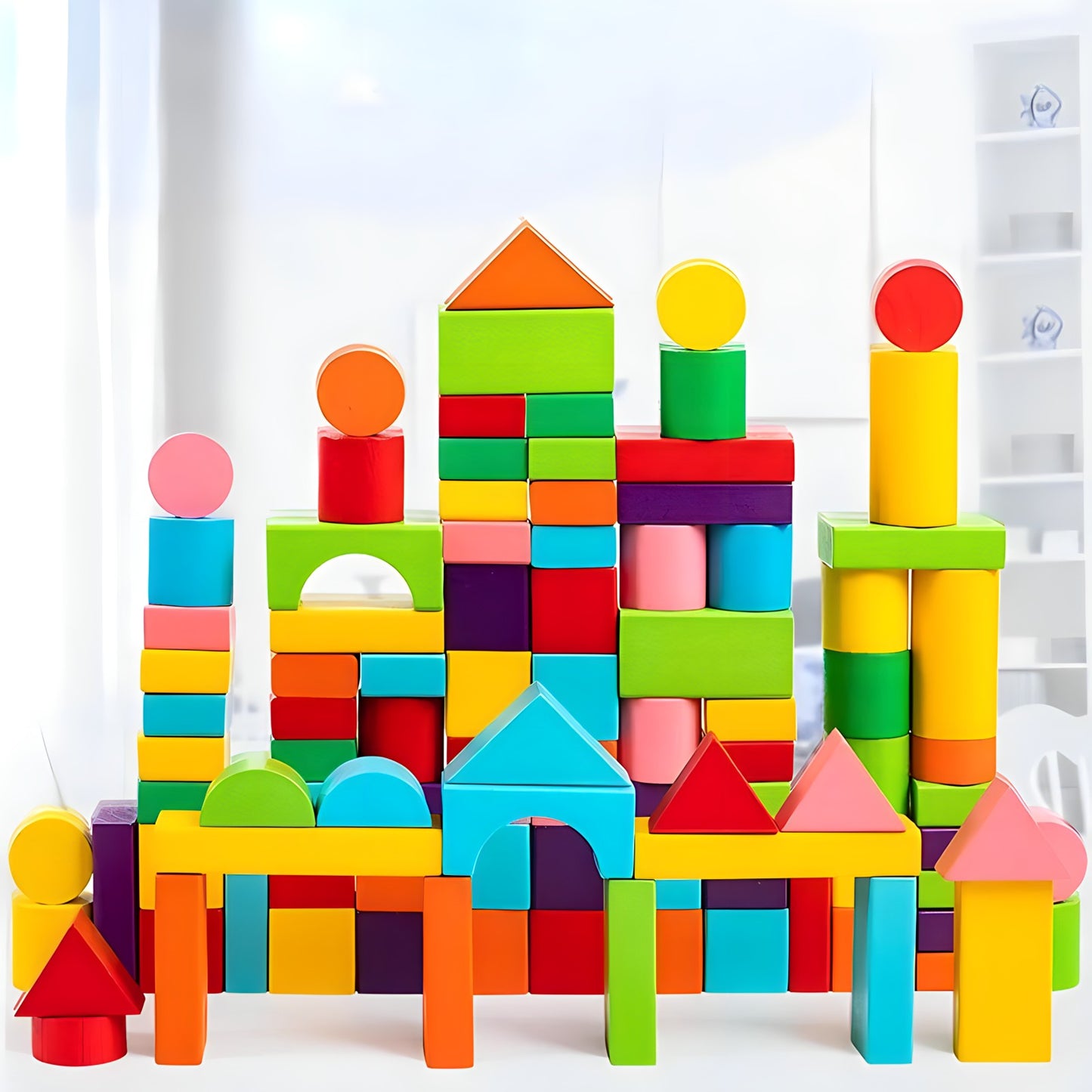 Rainbow Wooden Building Blocks