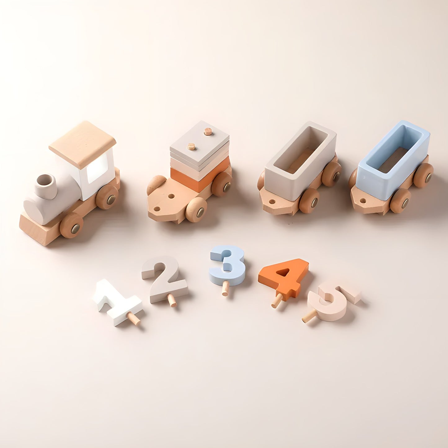 Small Wooden Train and Wooden Trailer Trolley Toys