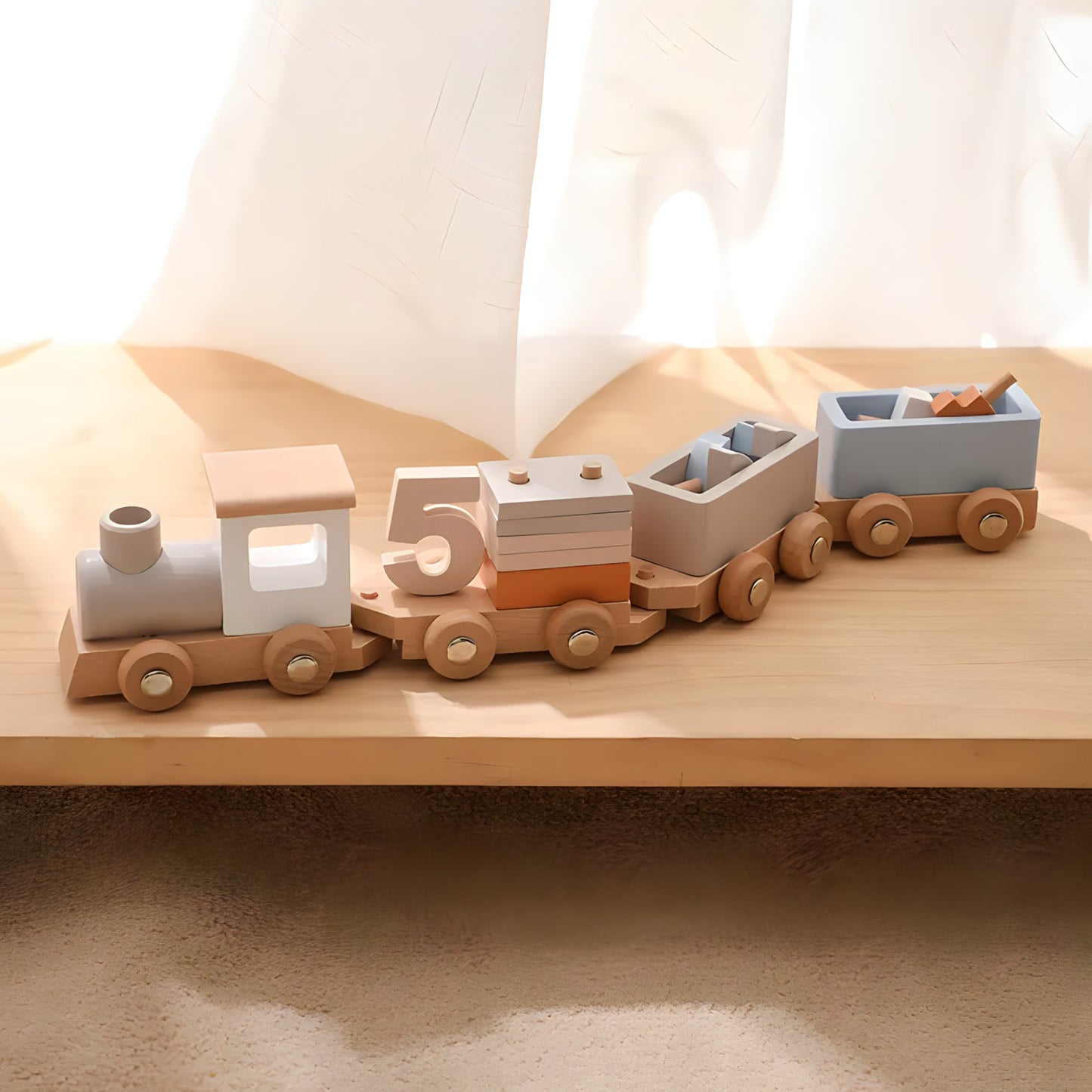 Small Wooden Train and Wooden Trailer Trolley Toys